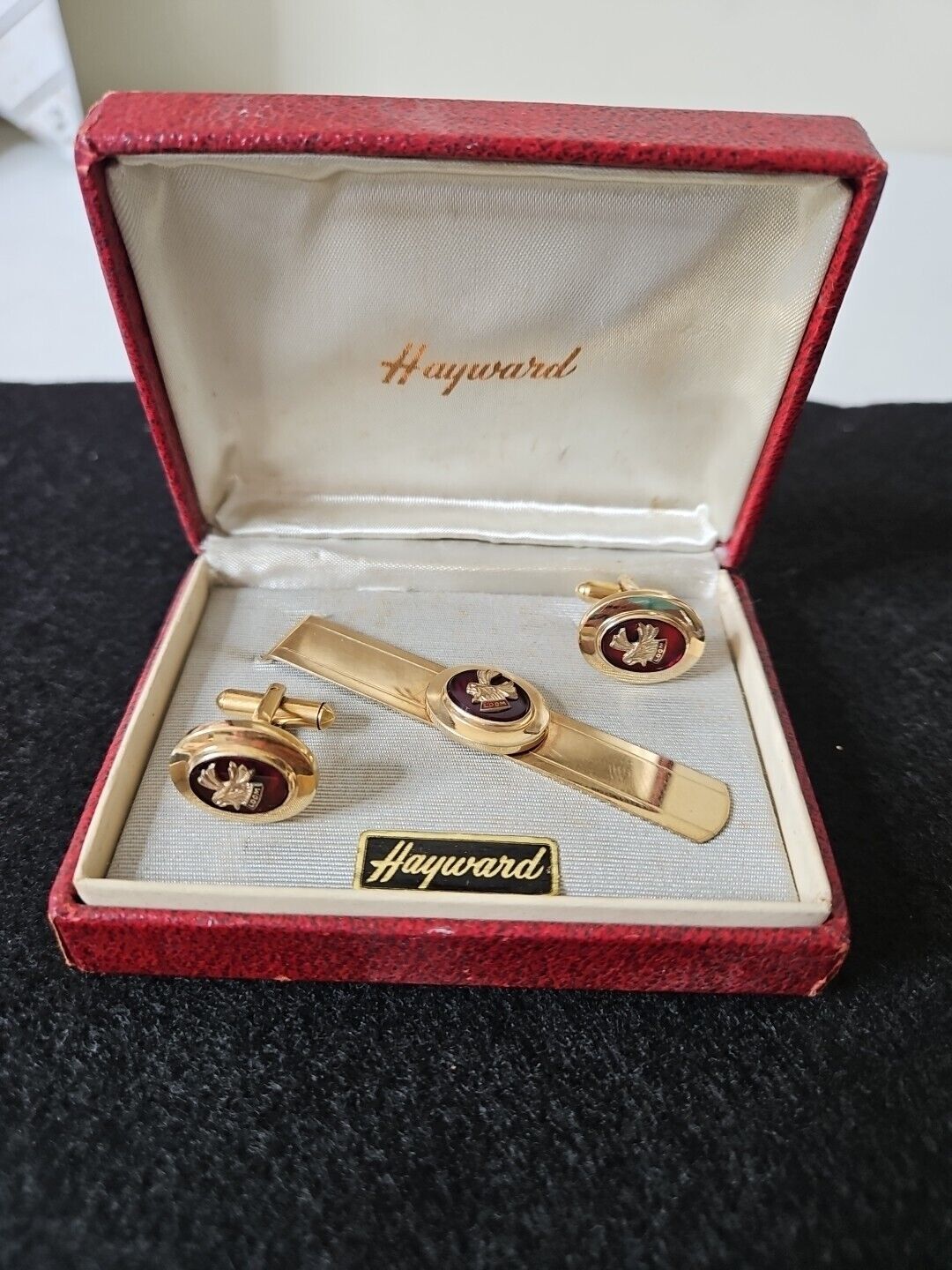 Vintage Loyal Order Of Moose HAYWARD 12k Gold Filled Cuff Links & Tie Clip LOOM
