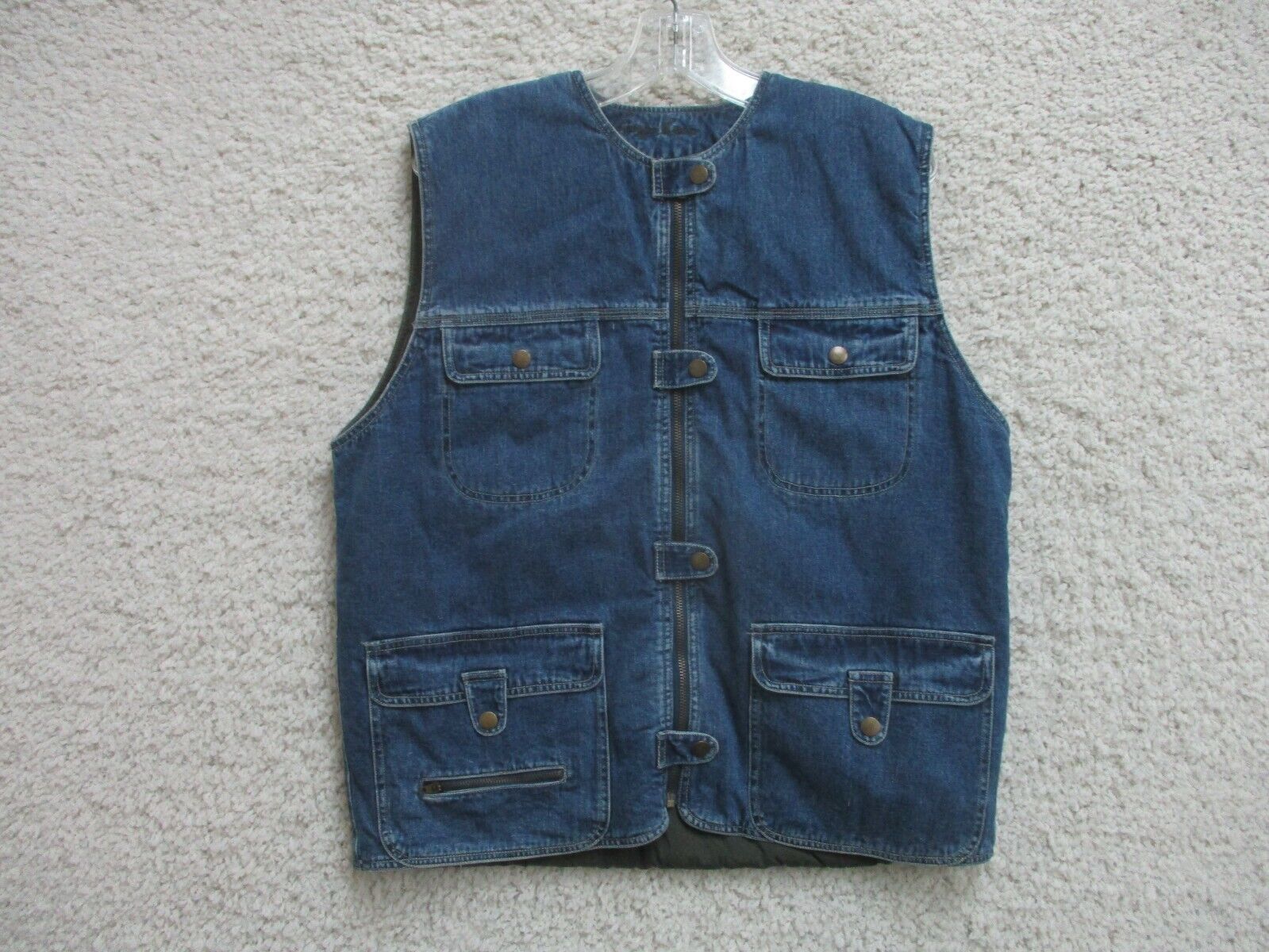 VINTAGE Geoffrey Beene Vest Jacket Medium Adult Blue Denim Full Zip Pockets Mens