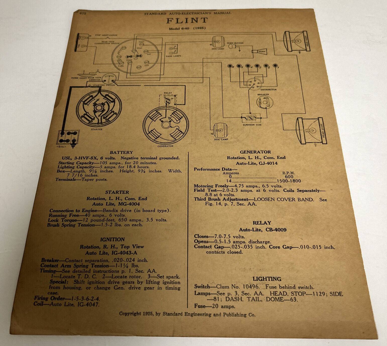 Flint Model 6-40 Standard Auto Electrician\'s Manual