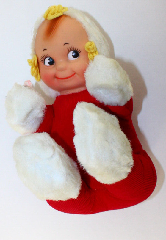Knickerbocker Rubber Face Red Kewpie Doll 13” Plush Vintage