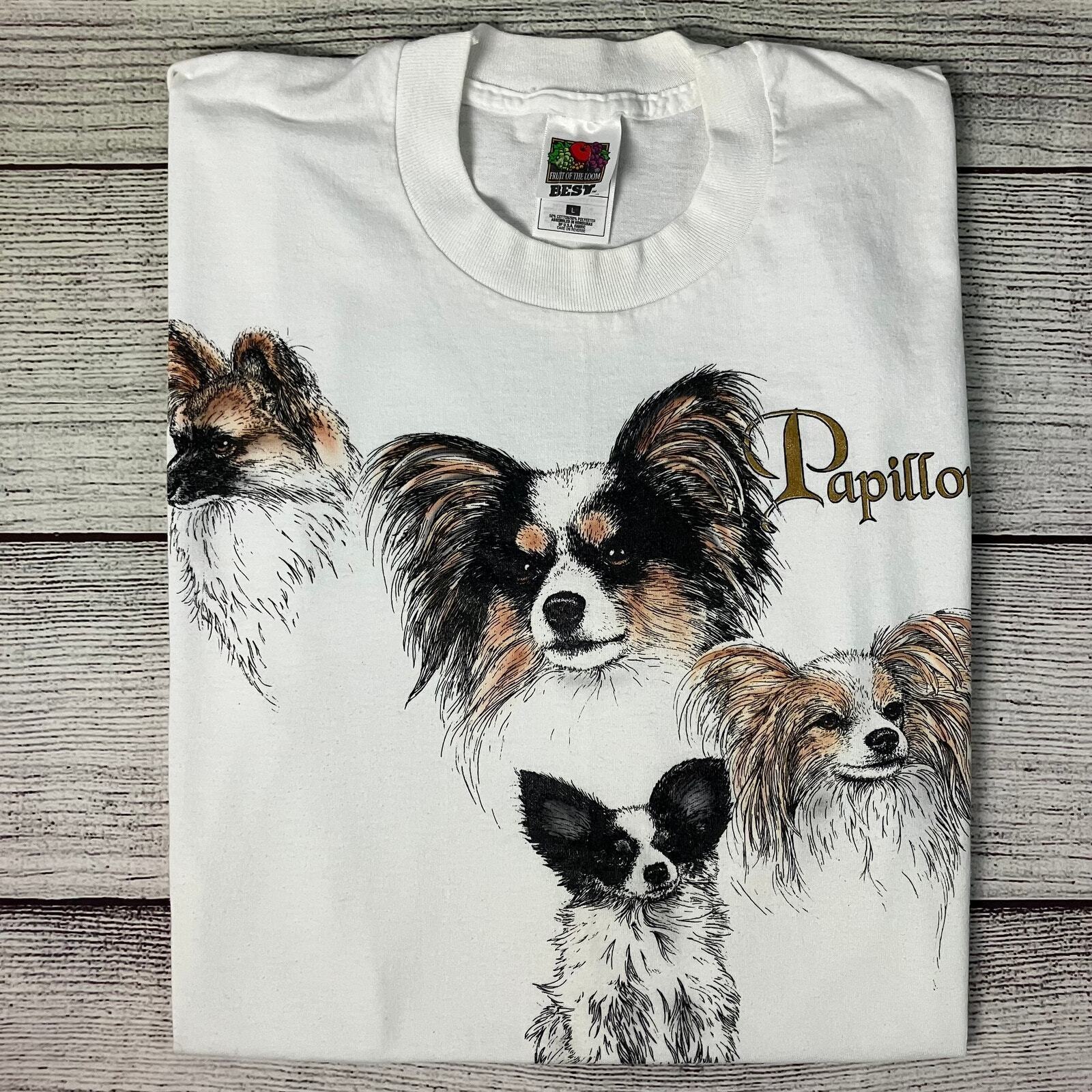 Vintage 1990s Papillon Dogs Single Stitch Animal T-shirt size Large Single St.