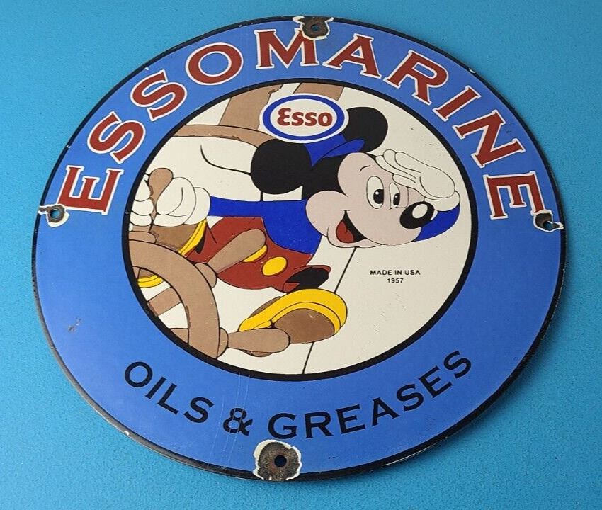 Vintage Esso Gasoline Sign - Mickey Mouse Service Station Porcelain Gas Sign