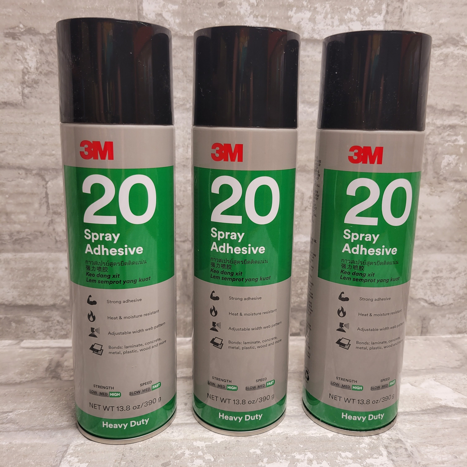 3M Heavy Duty 20 Spray Adhesive Clear, Net Weight 13.75 oz, 3 Pk