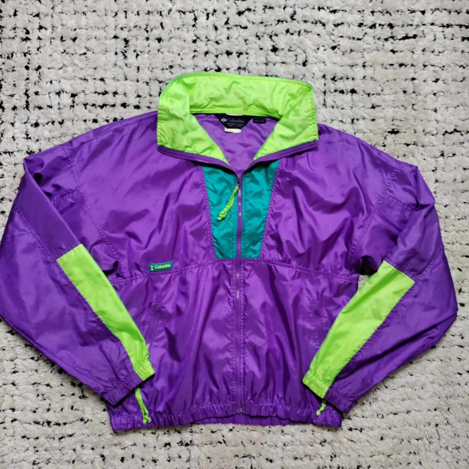 Vintage Columbia Jacket Large Purple Radial Sleeve Windbreaker Nylon 80s 90s
