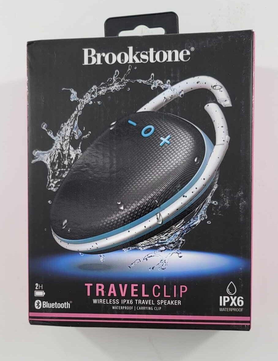 NEW Brookstone Bluetooth Travel Clip Wireless IPX6 Speaker - Waterproof