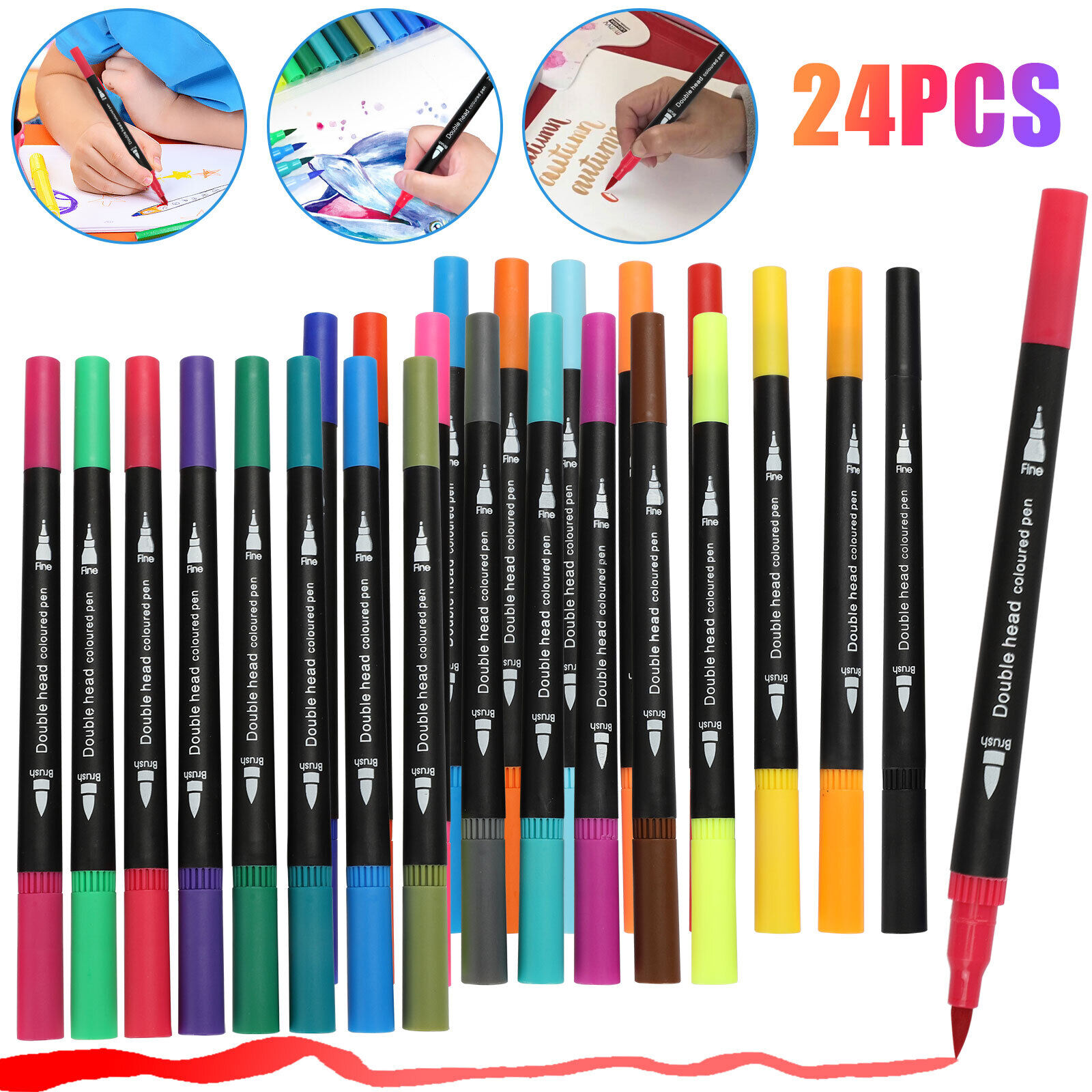 24 Colors Dual Tip Marker Paint Pens Set Universal Permanent for Art DIY Project