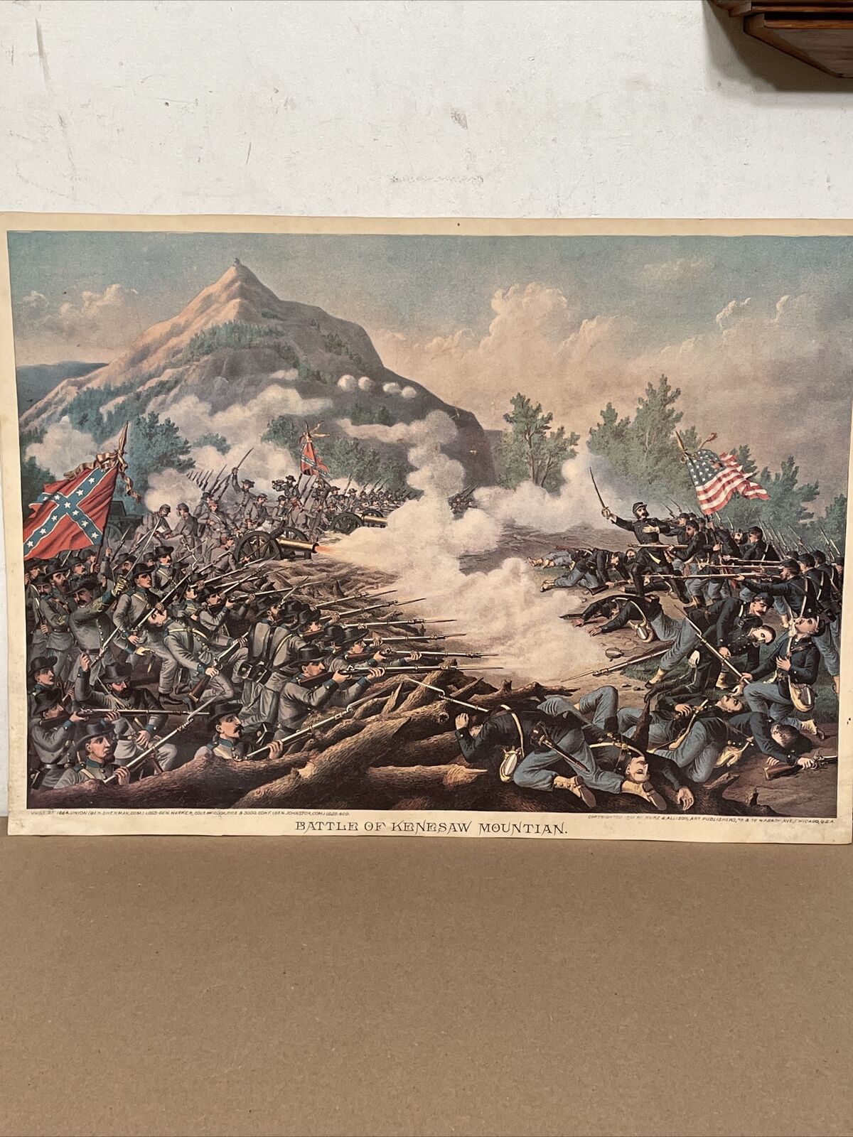 Antique Kurz & Allison Chromolithograph Battle of Kenesaw Mountain Civil War