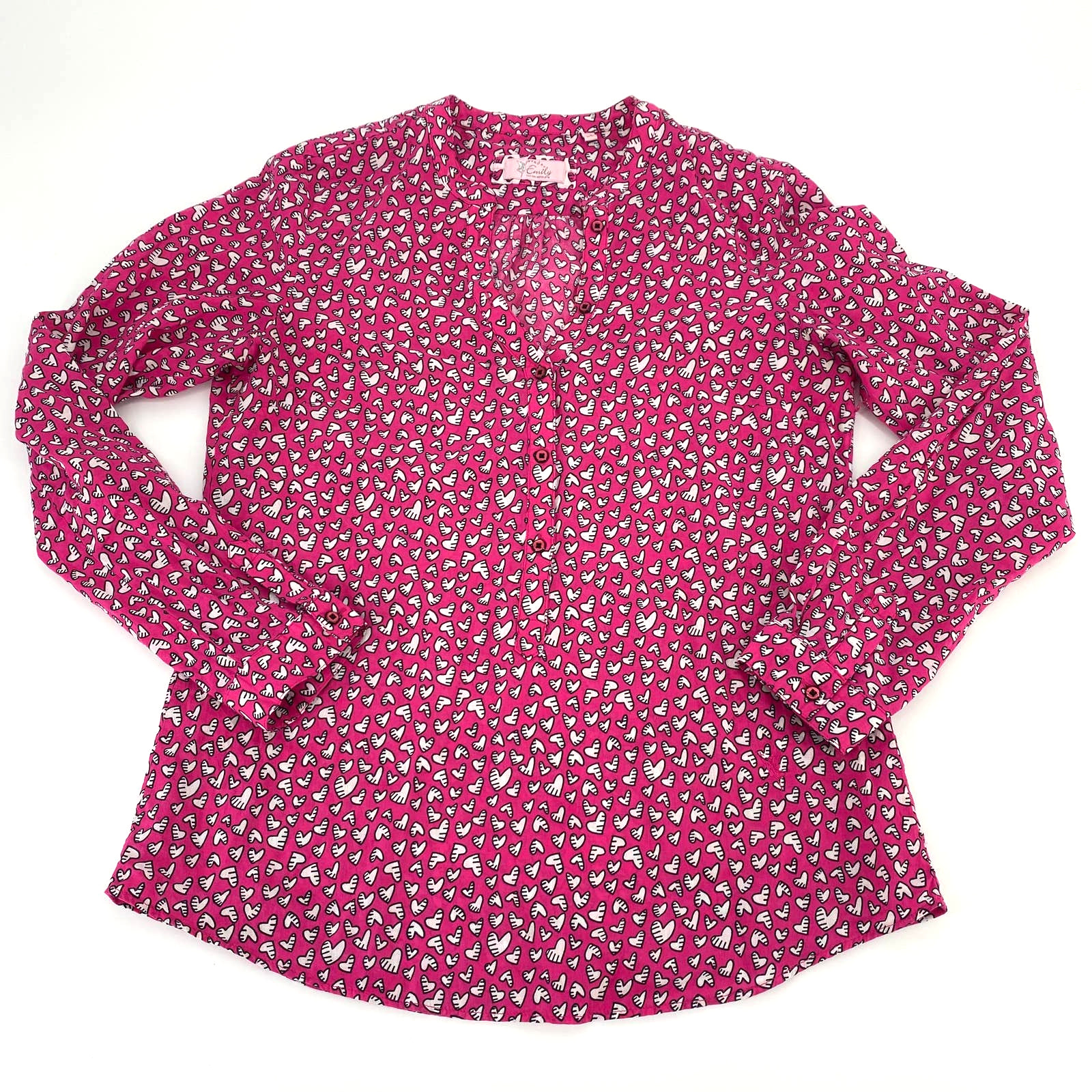 Emily Van Den bergh pink and white hearts button up long sleeve shirt small