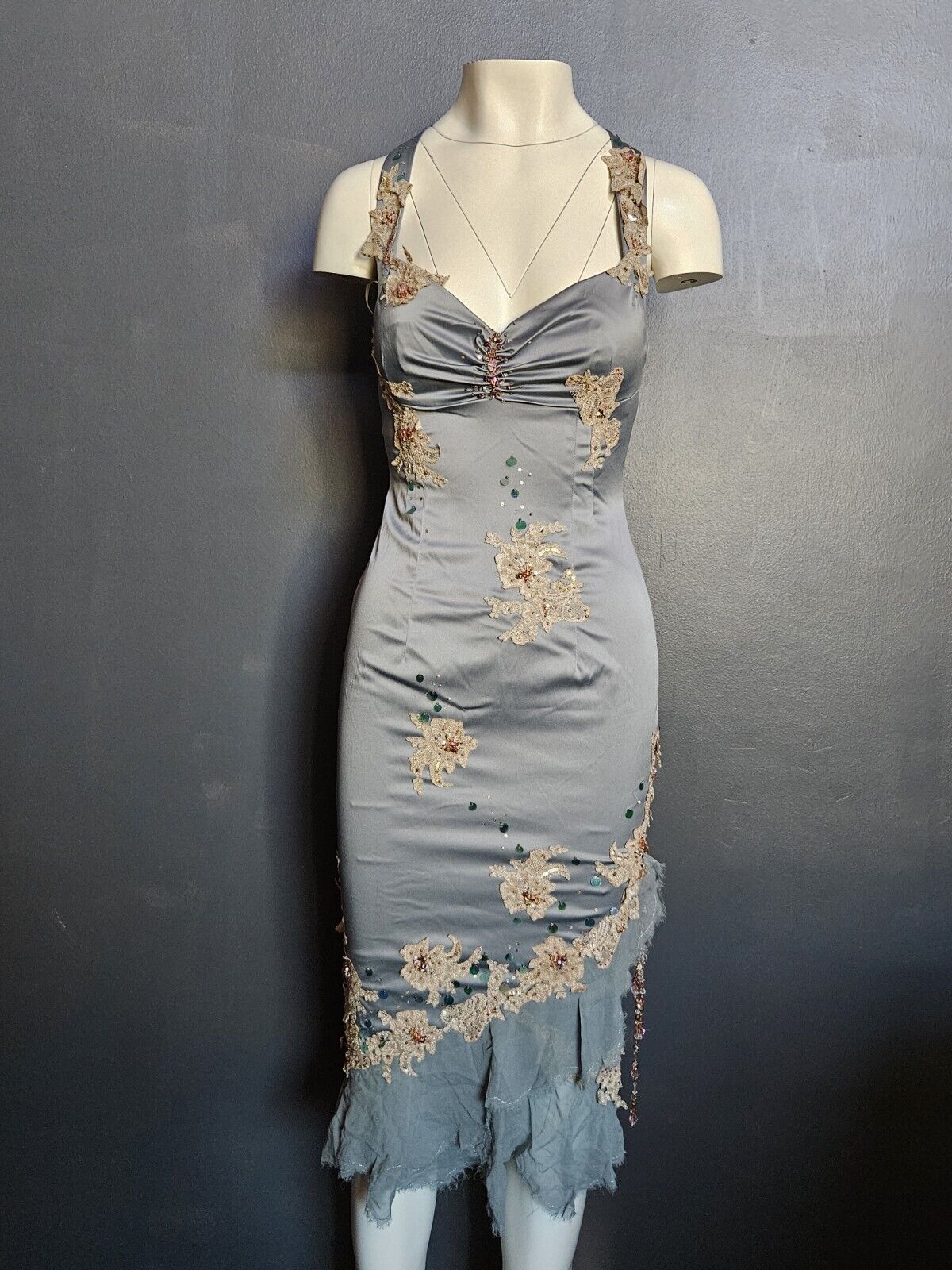 💥STUNNING MANDALAY Evening COCKTAIL DRESS Julian Joyce Embellished BLUE 4 