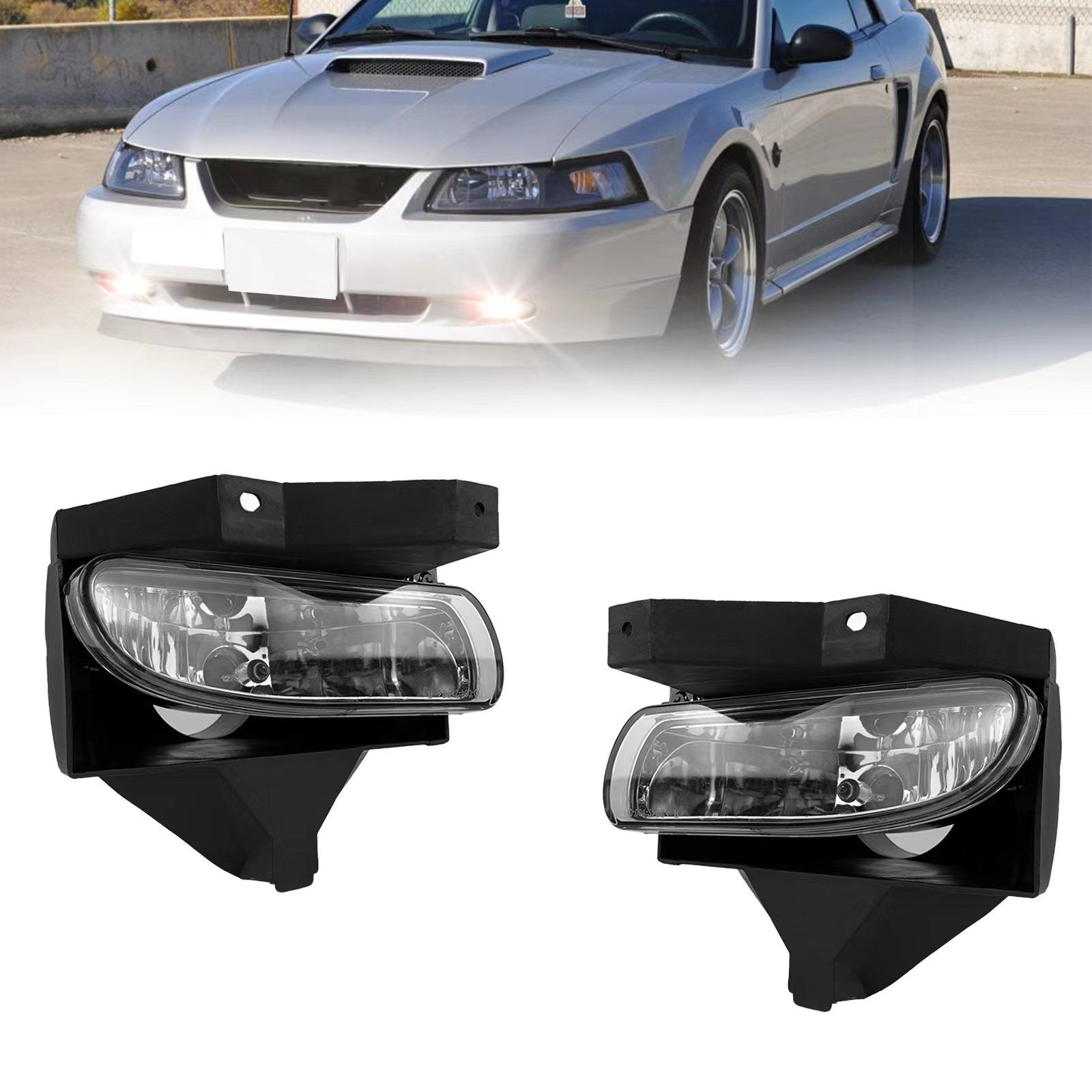 For 1999-2004 Ford Mustang Clear Lens Fog Lights Front Bumper Lamps