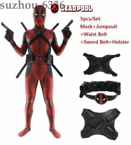 USA Stock Deadpool Adult Cosplay Jumpsuit Spandex Zentai Wear Halloween Costume