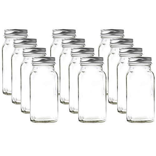 12 pieces of Square Glass Spice Bottles 4 oz Spice Jars with Silver Metal Lid...