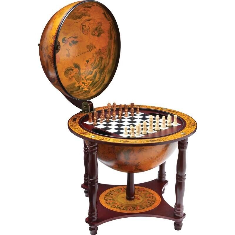 Vintage Globe Chess Table Wood Set Board Game Luxury Toy Knight Gift Family Fun