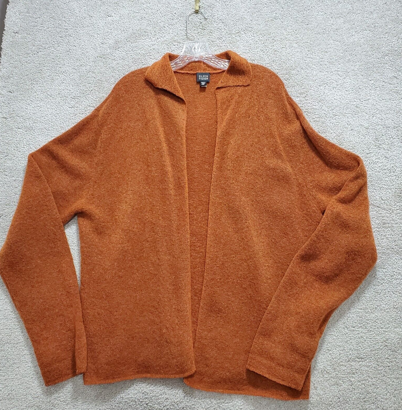 Eileen Fisher Cardigan Sweater Women Medium Orange Wool Mohair Blend Long Sleeve