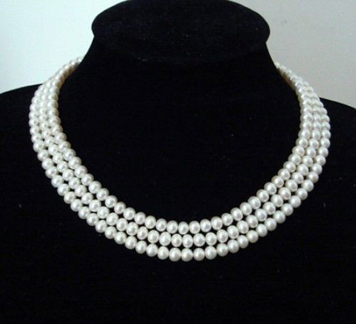 Genuine natural 3 Rows 8-9mm White Akoya Cultured Pearl Necklace 17-19 inches