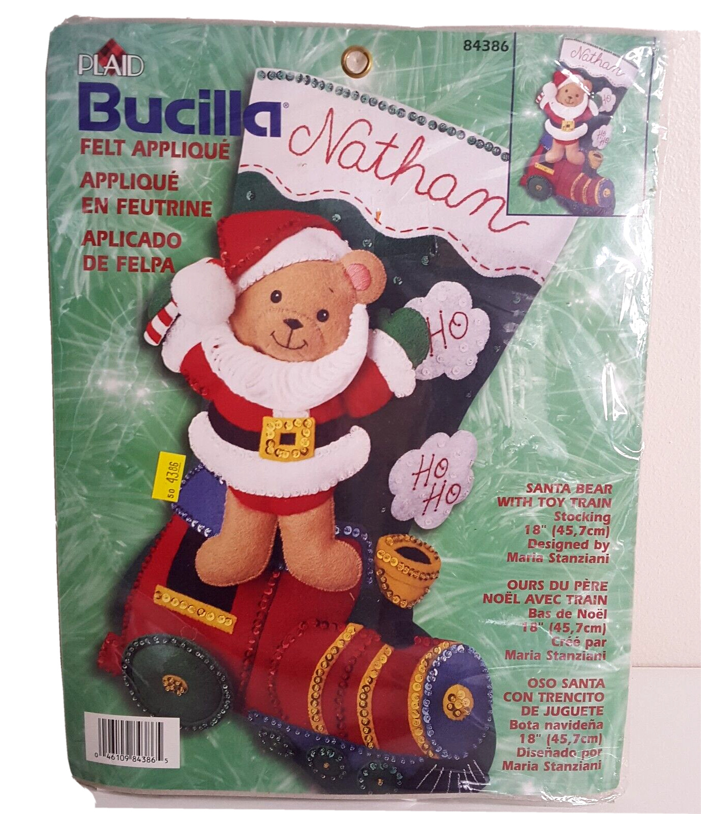 Plaid Bucilla Christmas Felt Stocking Kit SANTA BEAR WITH TOY TRAIN #84386 NEW