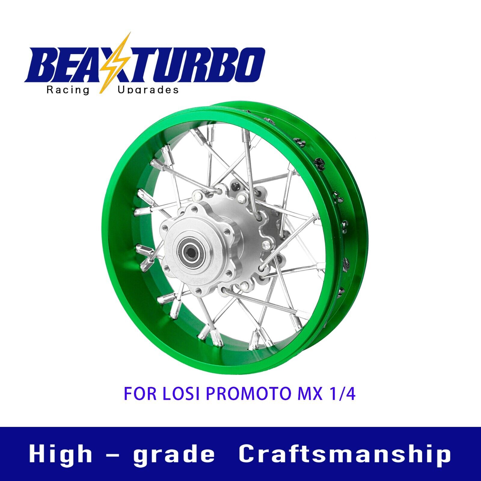 BeaxTurbo CNC Aluminum rear Spoke Wheel For Losi Promoto MX1/4 green ring 46003