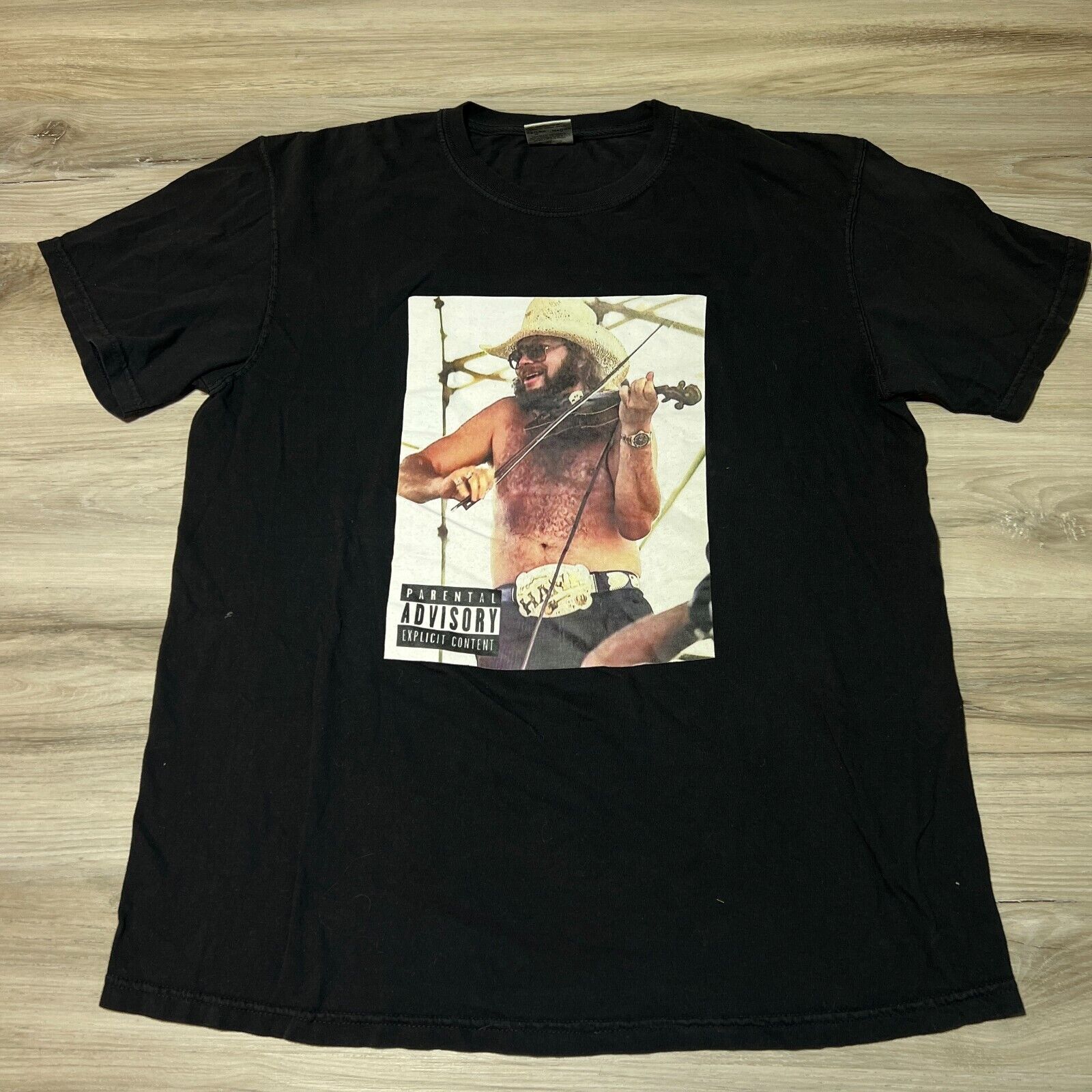 Vintage Hank Williams Jr Shirt Mens Large Black Short Sleeve Album Cover 90s