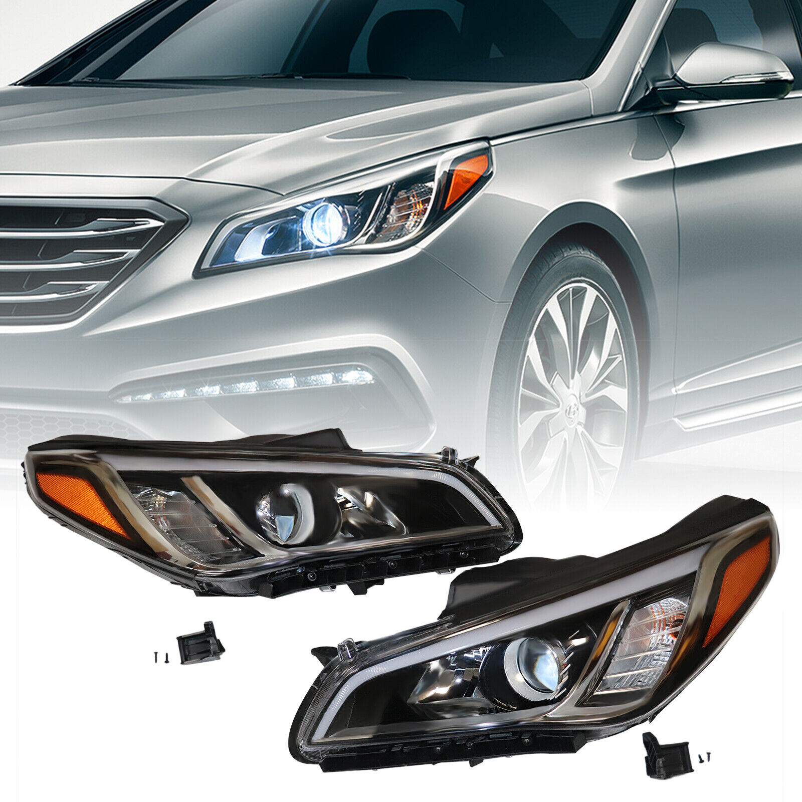 For 2015-2017 Hyundai Sonata Pair Headlights Headlamps Right+Left Driver Side
