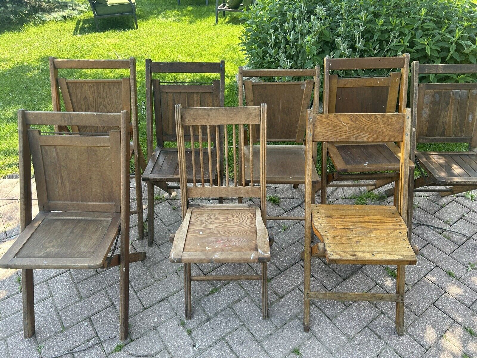 Antique Vintage 8 Wooden Folding Chairs