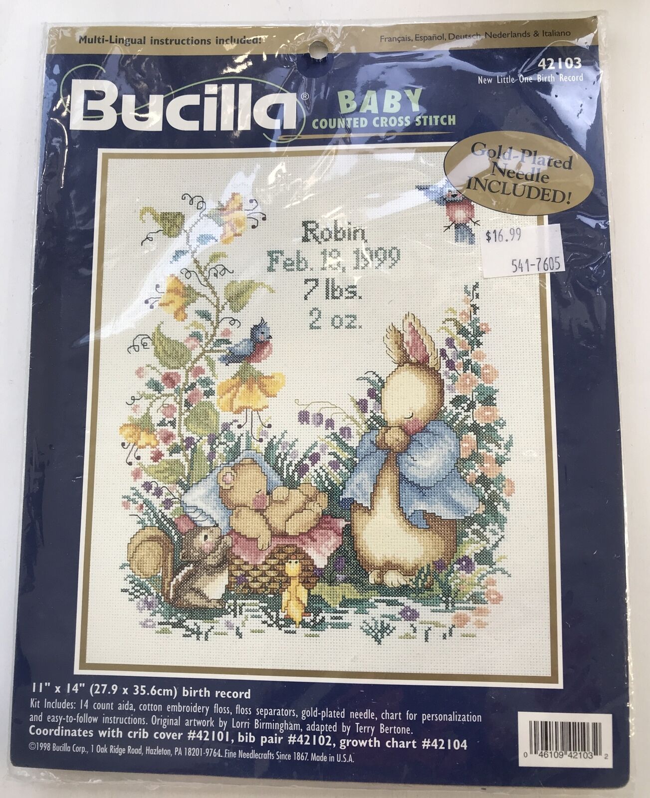 1998 Bucilla Baby Baby Record Counted Cross Stitch Garden Forest Animals # 42103