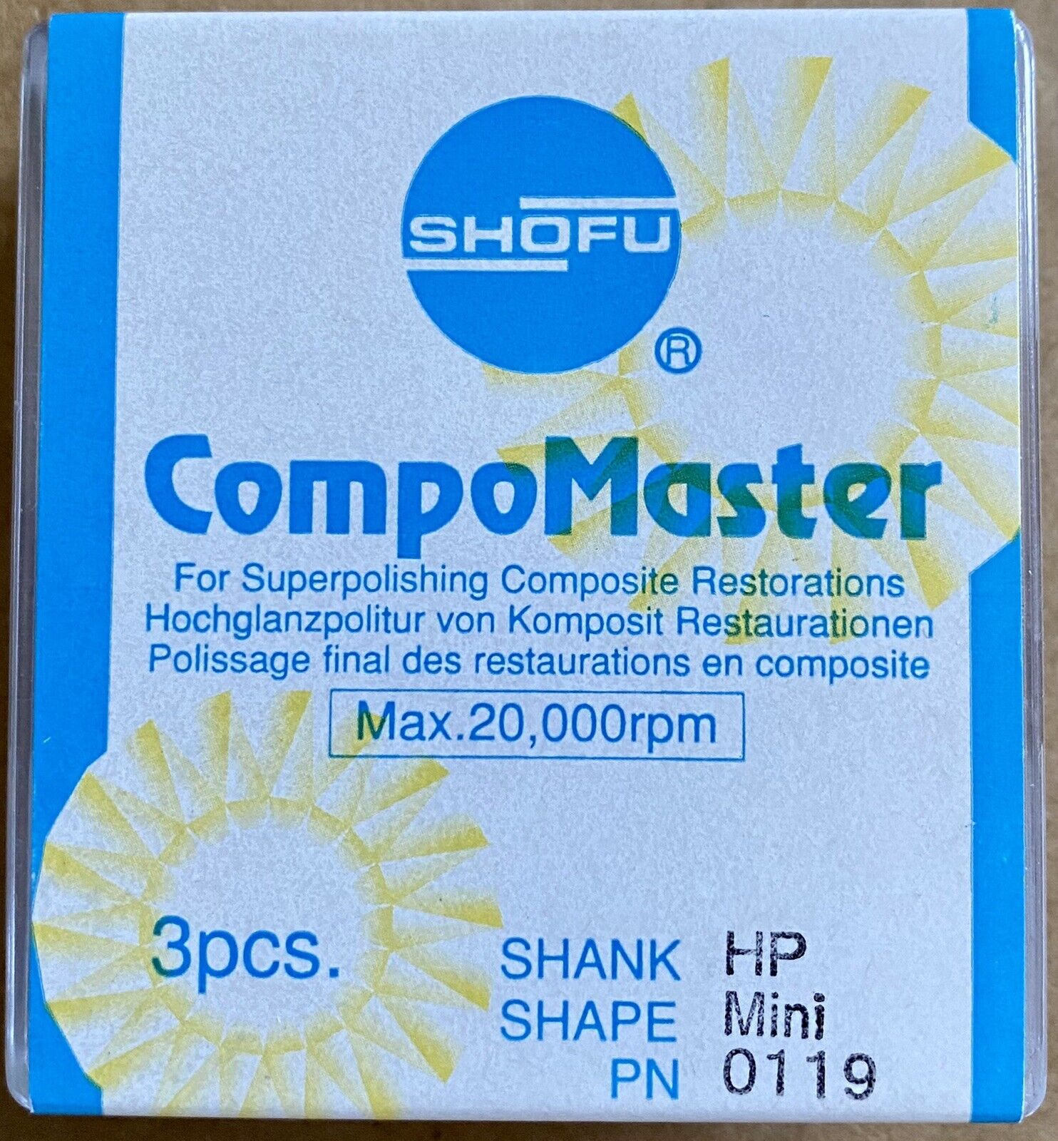 Dental Abrasives 8 pc Diamond Shofu CompoMaster Shank HP Shape Mini PN 0119