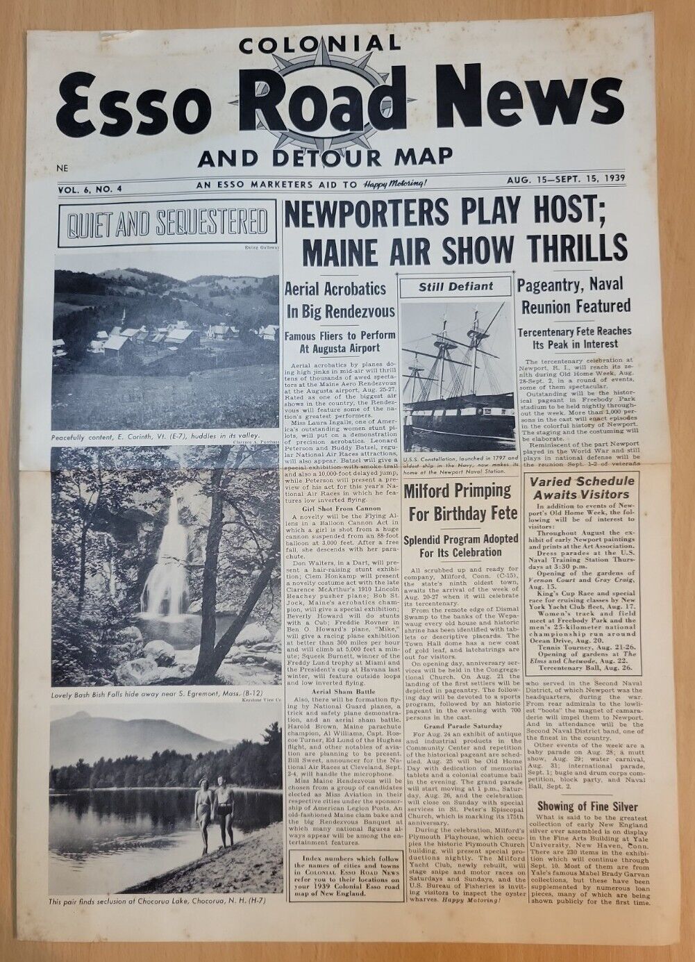 1939 COLONIAL ESSO ROAD NEWS & DETOUR MAP Vol. 6, No. 4 AUG.15-SEPT.15, 1939