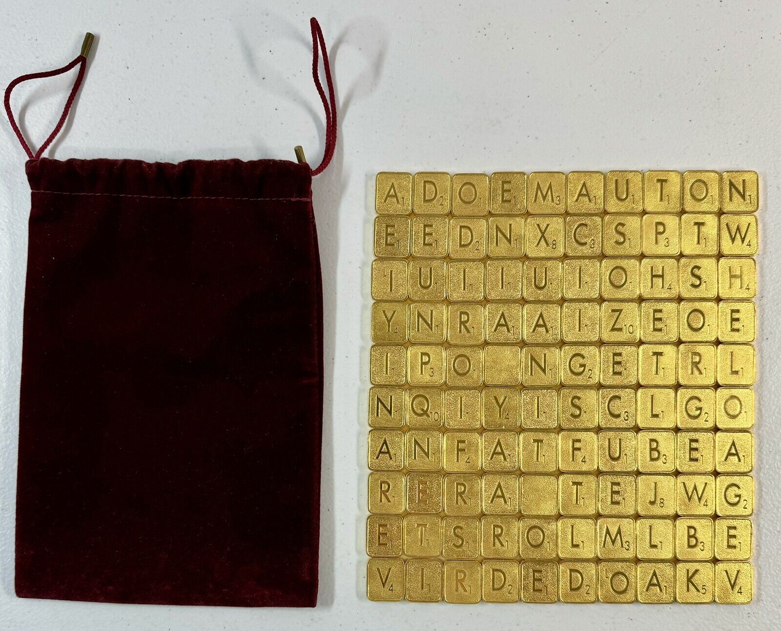 Franklin Mint 24k Gold Plated 100 Scrabble Tiles w/Bag Collectors Edition Game