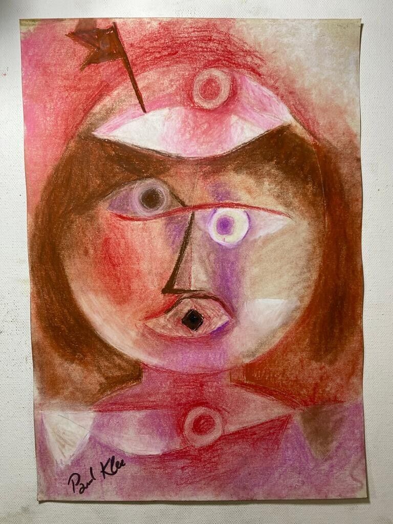 Paul Klee Drawing on paper (Handmade) signed and stamped mixed media vtg art