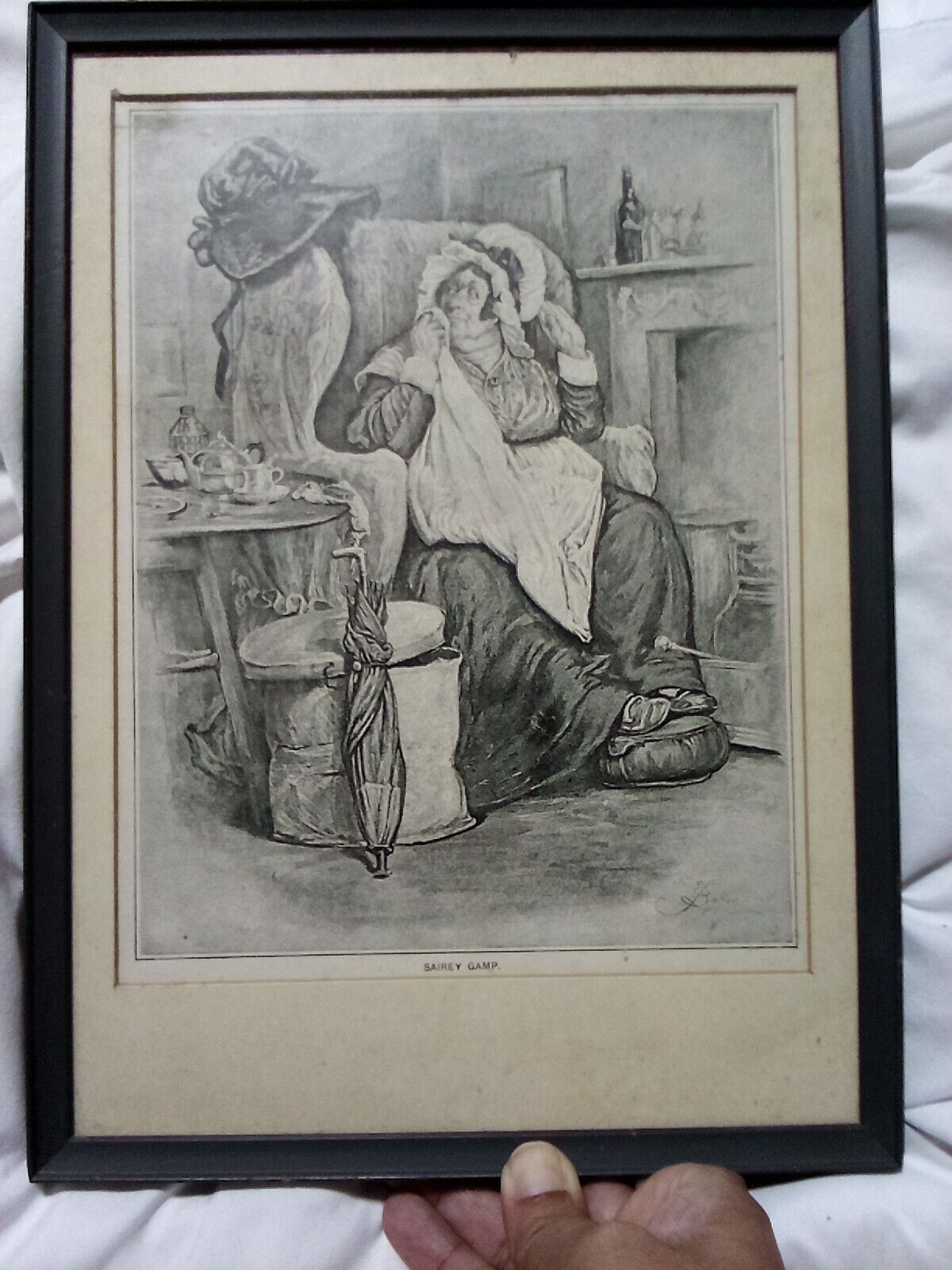 Vintage Mrs Gamp Original Framed Print  By Frederick Barnard