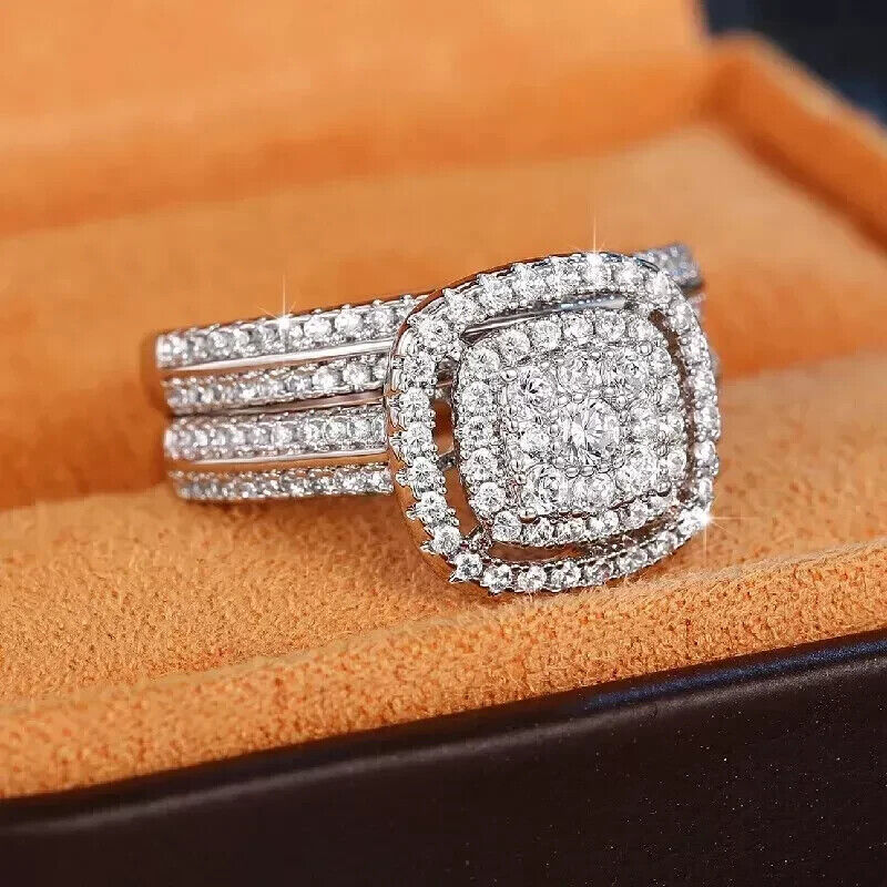 4Ct Round Lab-Created Diamond Bridal Engagement Ring Set 14K White Gold Plated