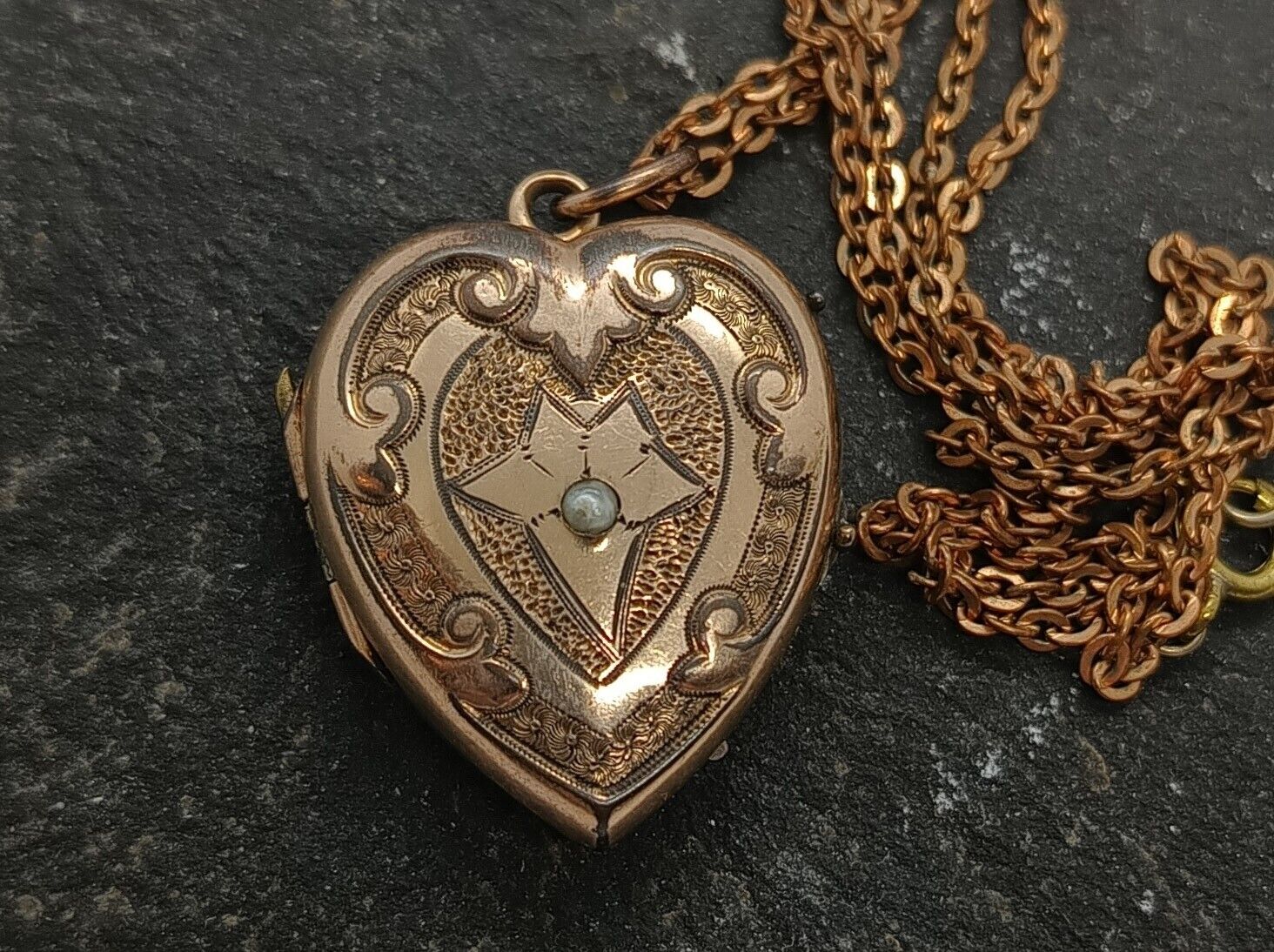 Antique Original Victorian Period 1890s Rolled Gold Locket Pendant Heart 