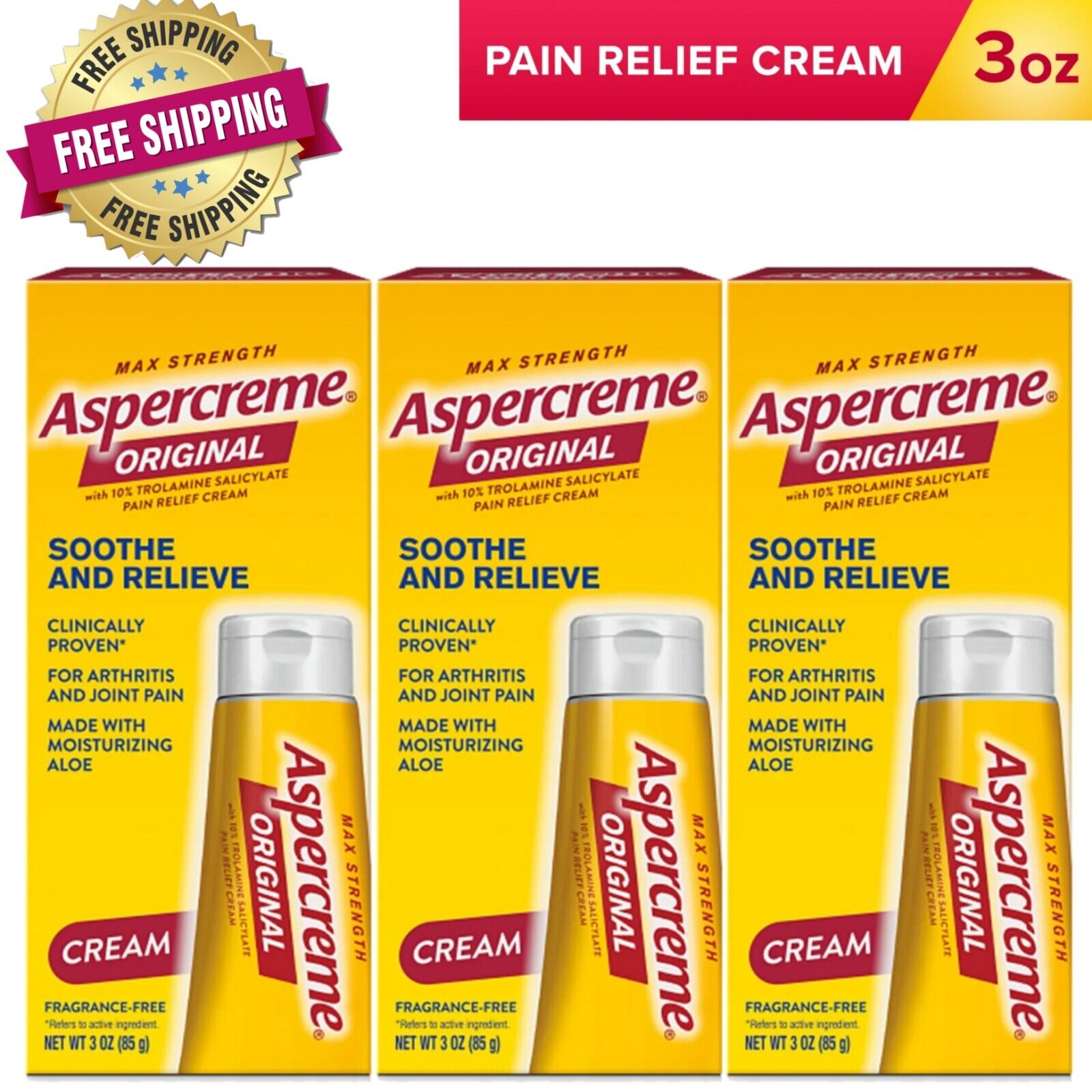 Lot of 3 Asper cream Arthritis Pain Relief Anti-Inflammatory 3oz Each Exp 08/24