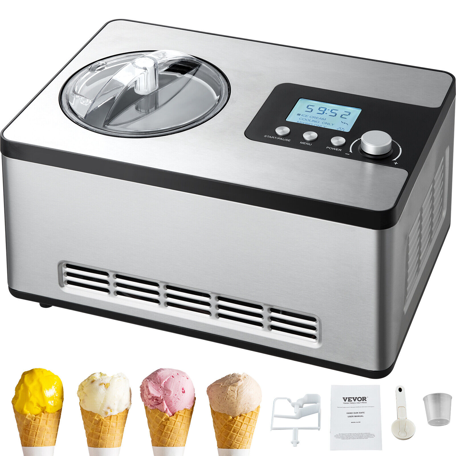 VEVOR 2Qt Automatic Ice Cream Maker Yogurt Gelato Electric Sorbet Machine 3 Mode