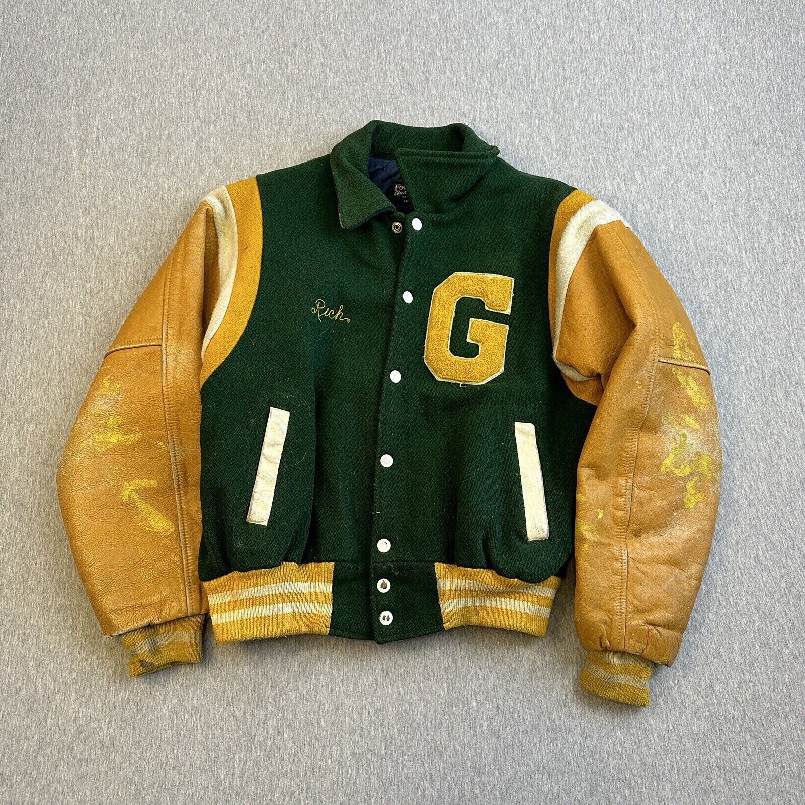 True Vintage WOOL Letterman Varsity Fordham Jacket - Letter G Chain Stitch