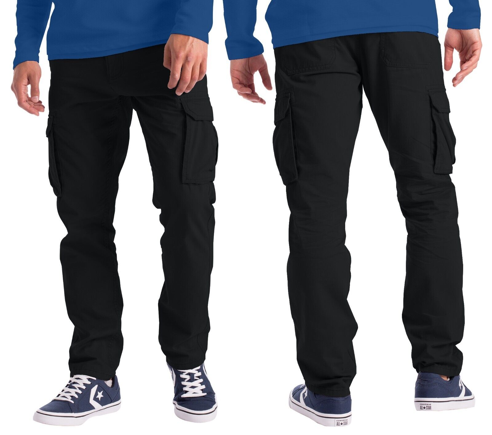 Mens Cargo Work Trouser Regular-Fit Utility Pocket 100%Cotton Workwear Full Pant