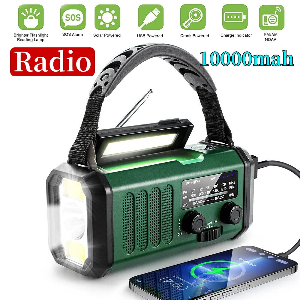 Emergency Solar Hand Crank Portable Weather Radio 10000mAh Power Bank Charger US