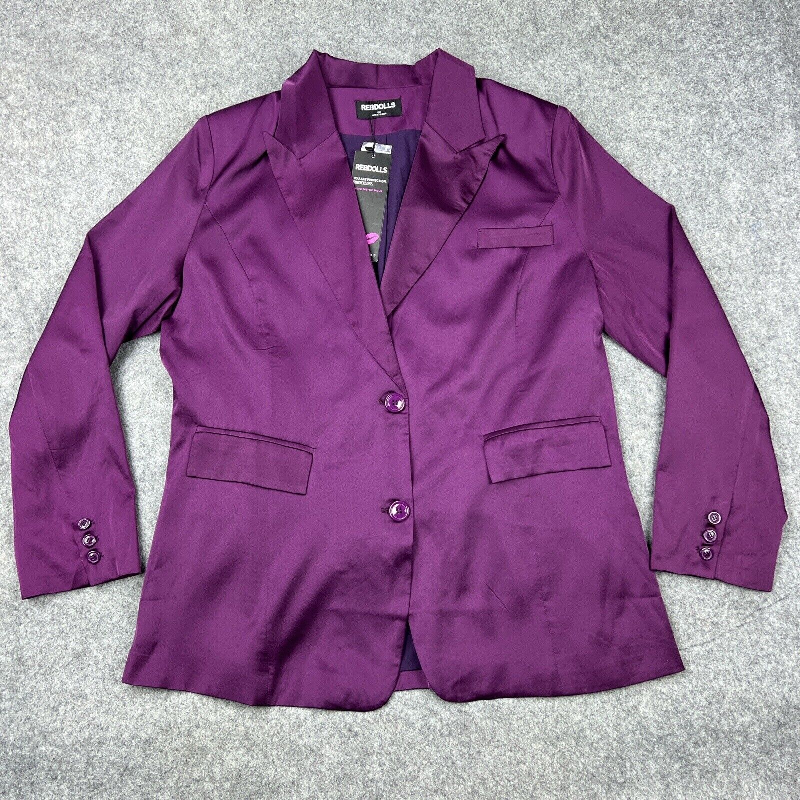 Rebdolls Blazer Womens 1x Plus Purple Satin Oversized Starstruck Jacket NEW