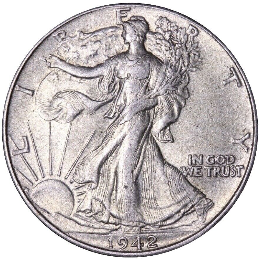 1942 Walking Liberty Silver Half Dollar AU ABOUT UNCIRCULATED MINT LUSTER