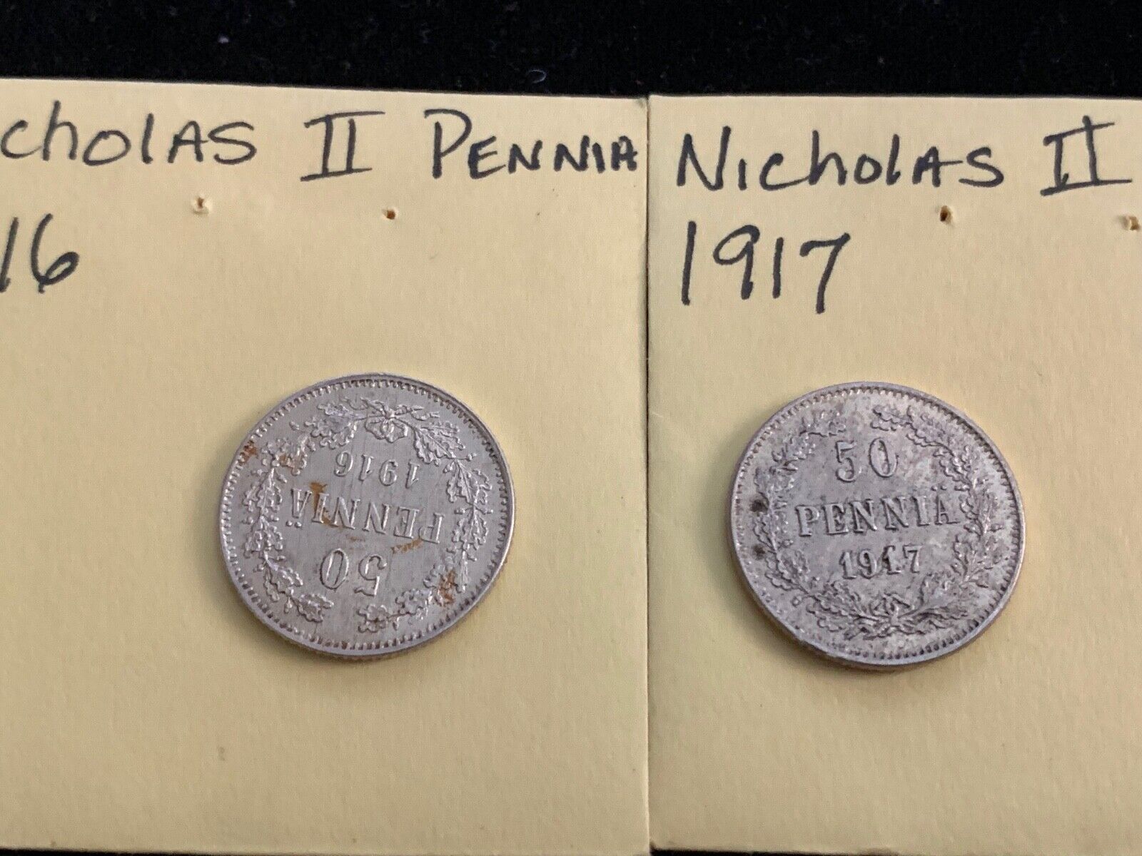 Finland Nicholas II Silver 1916,1917 50 Pennia lot of 2 coins XF/AU
