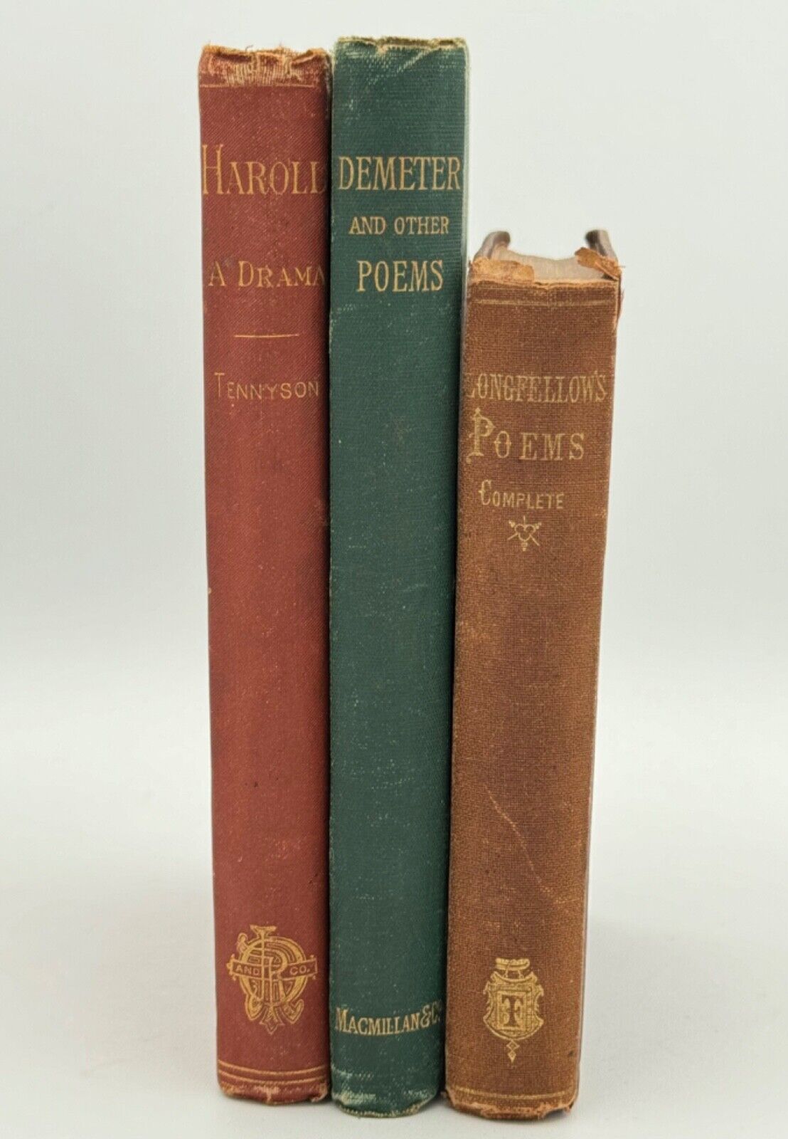 Lot of 3 Antique Poetry Books by Longfellow & Tennyson (Works, Harold, Demeter)