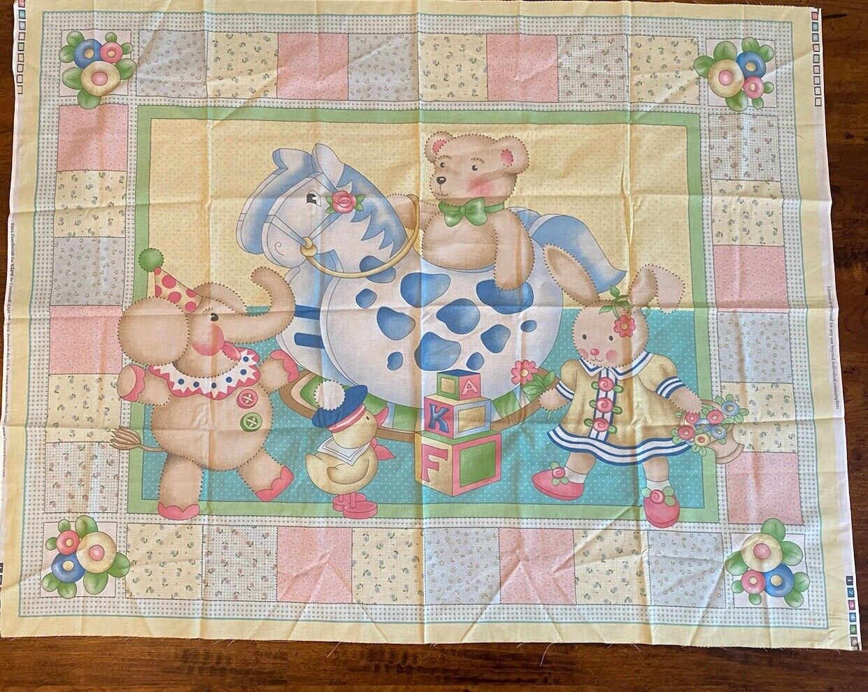 Mary Engelbreit Fabric Quilt Blanket Panel Baby Toys Plush Bear Bunny 35x45”