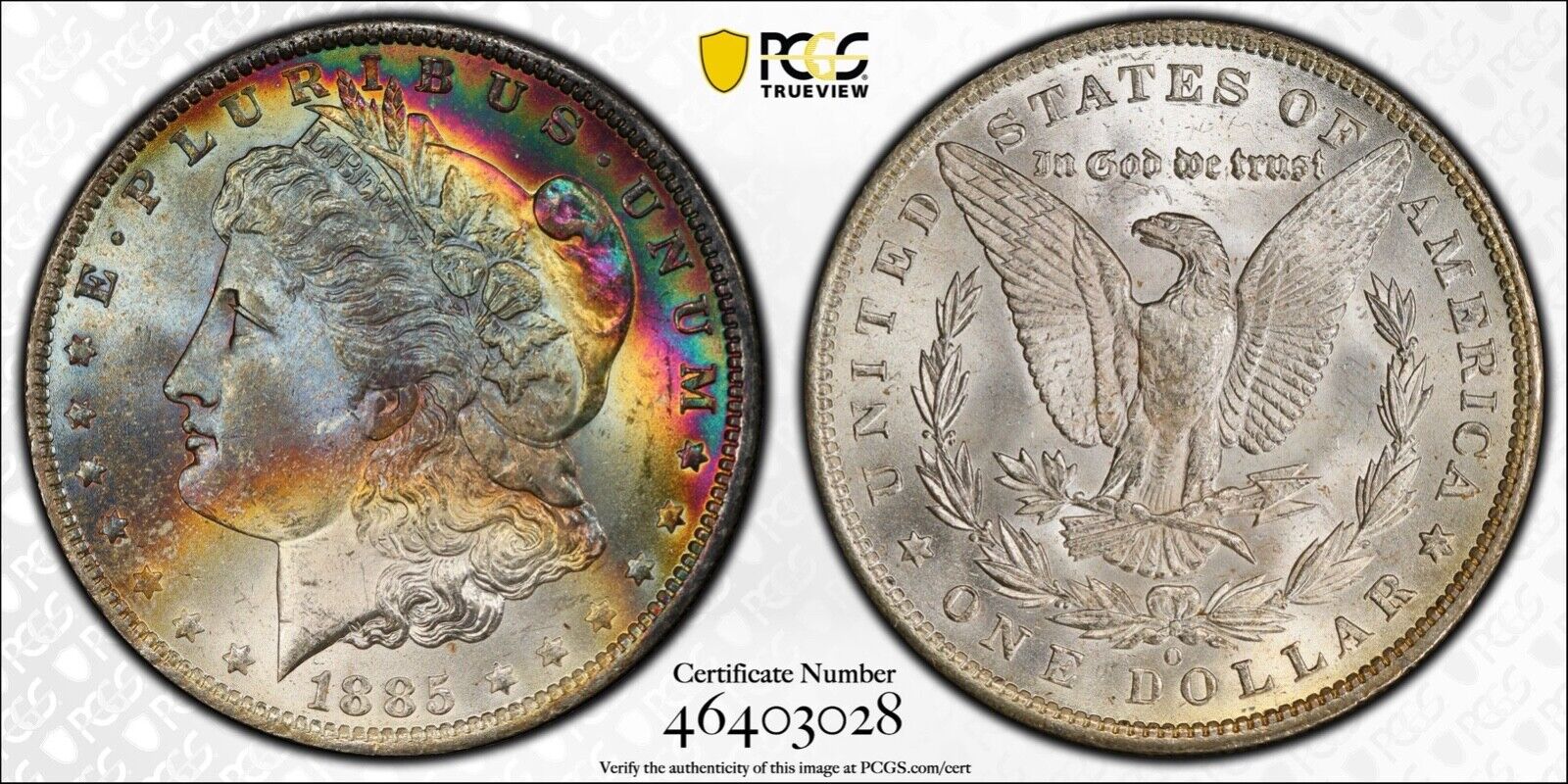 1885-O Morgan Dollar PCGS MS65 Vibrant Iridescent Color Rainbow Toned Gem W/Vid
