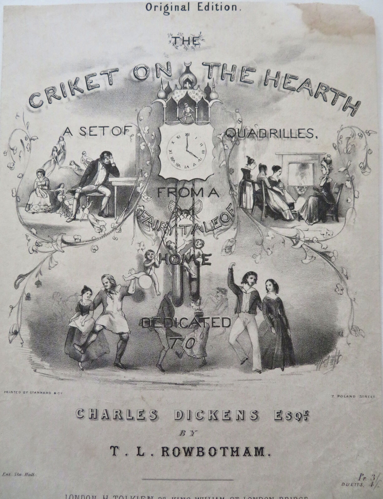 Dickens Criket on the Hearth Frontispiece Dancers c. 1845 Rowbotham litho rare