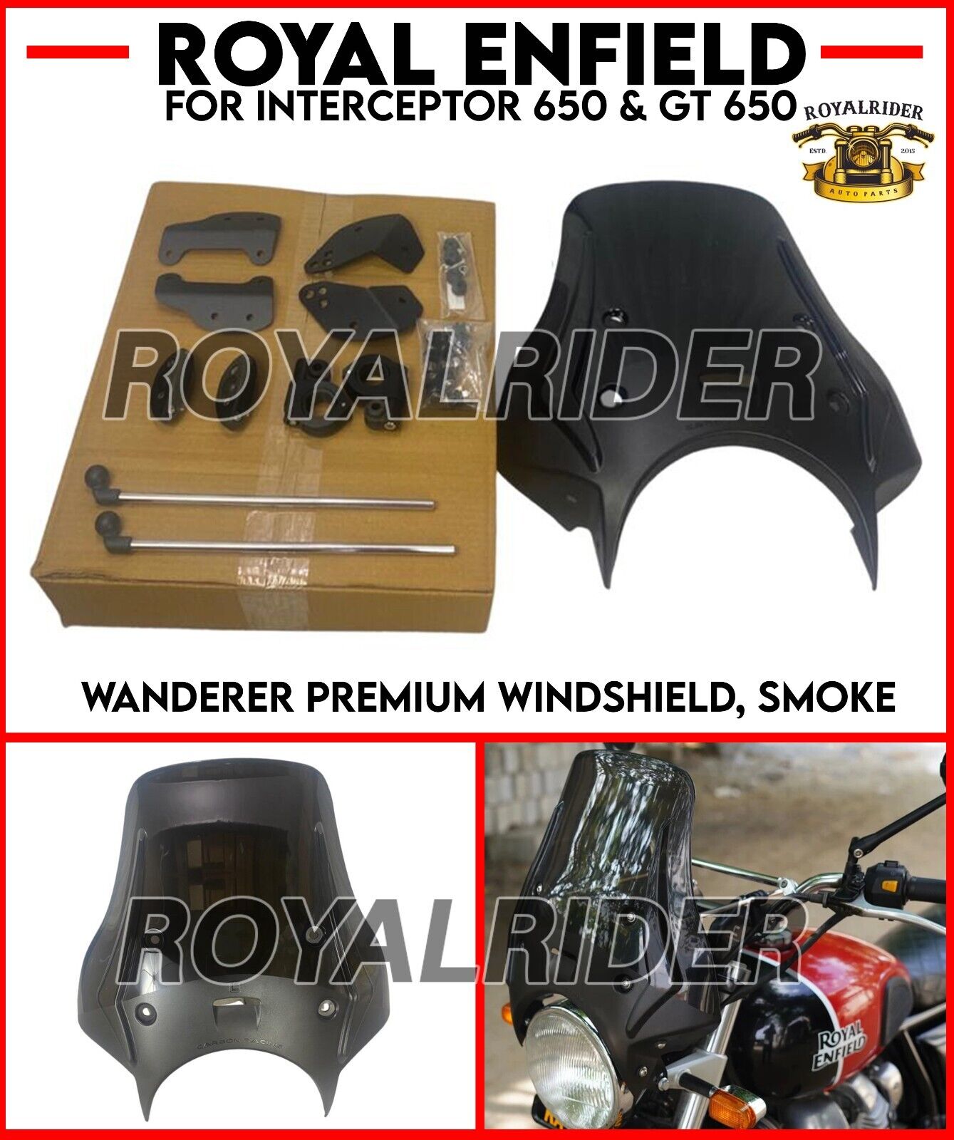 Fits Enfield WANDERER PREMIUM WINDSHIELD SMOKE For Interceptor 650 & GT 650