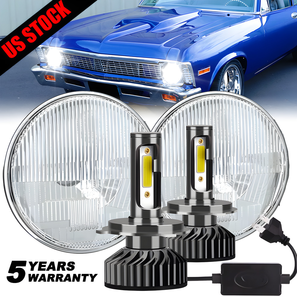 For 1967-1972 Chevy C10 Pair 7 inch LED Headlights Round DOT Approved Hi/Lo Lamp