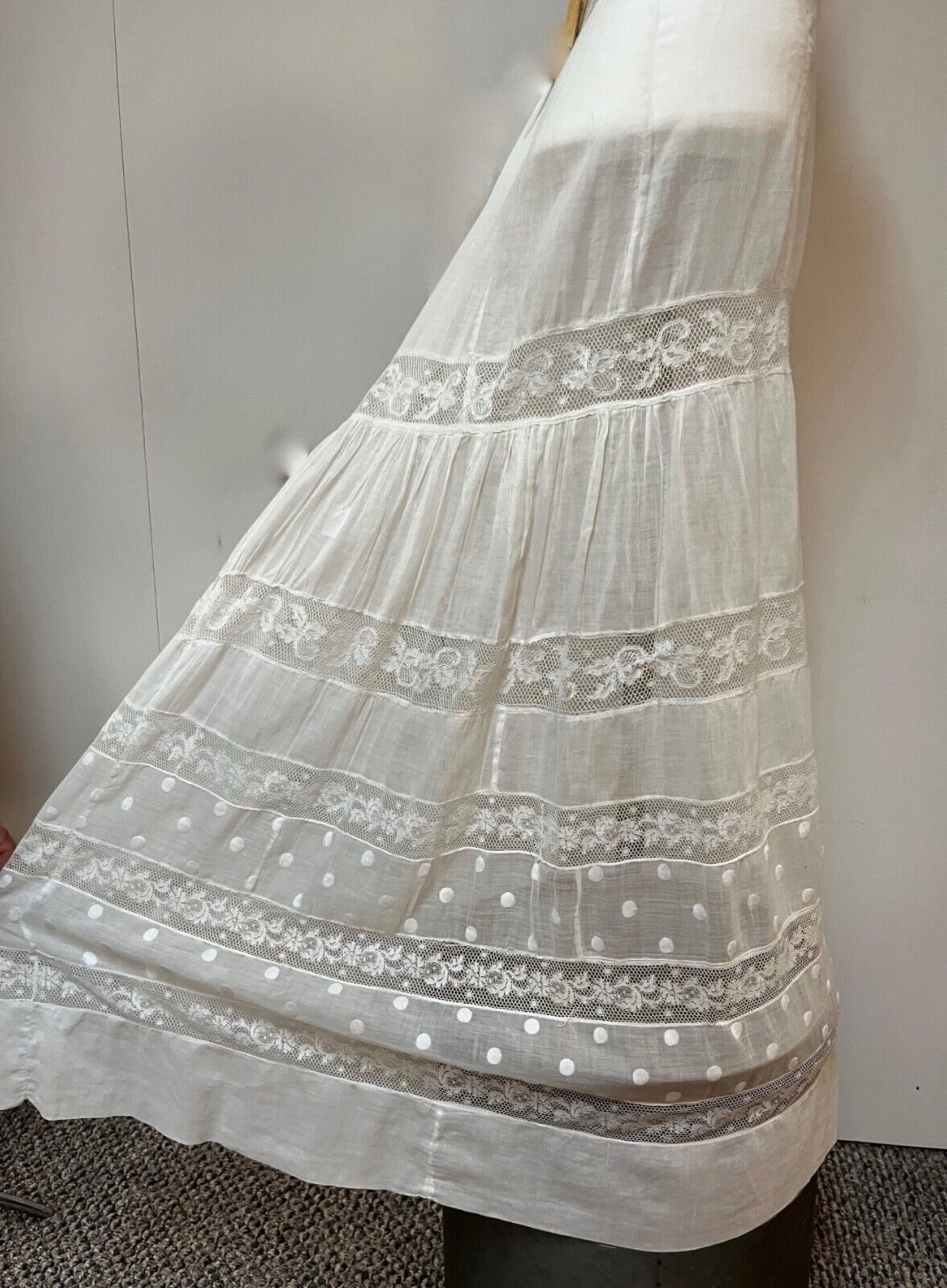 Antique Edwardian Tissue Thin Lace Cotton Petticoat Skirt Waist 34 #65