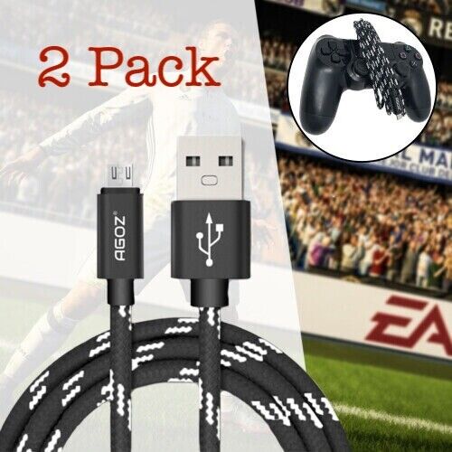 2 Pack FAST Charger Cable Cord for PlayStation 4 slim PS4 Dualshock Controller