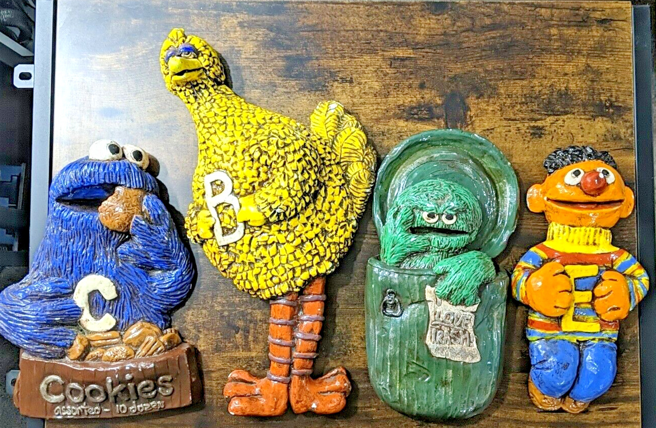 Vintage Sesame Street Chalkware Cookie Monster Big Bird Oscar Ernie 1970\'s