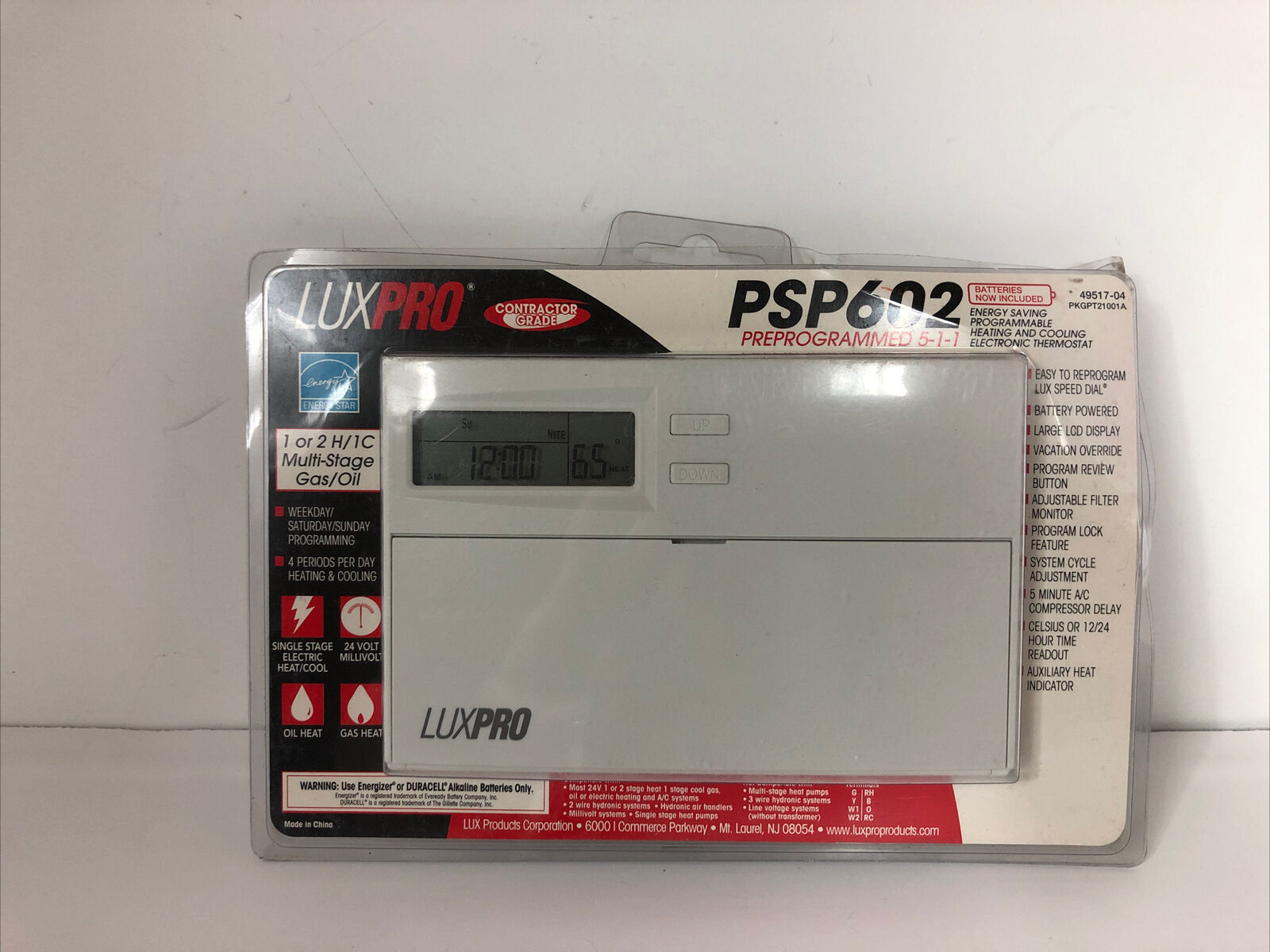 LuxPro Contractor Grade Programmable Electric Thermostat PSP602 Factory Sealed